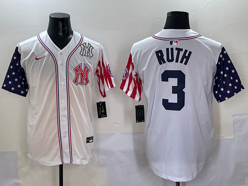 Men 2025  MLB New York Yankees #3 Ruth white jersey style 5